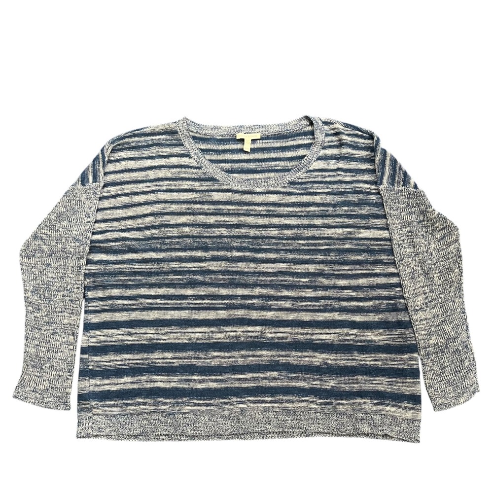Eileen Fisher Linen Cotton Striped Slouchy Knit Pullover Sweater XL Lagenlook